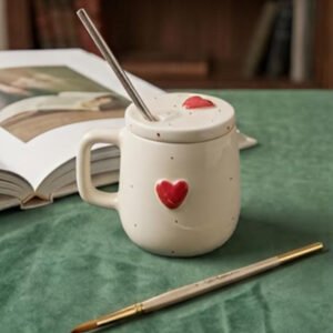 premium heart shake mug with lid