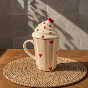 Whipped Cream Heart Ceramic Mug with Lid
