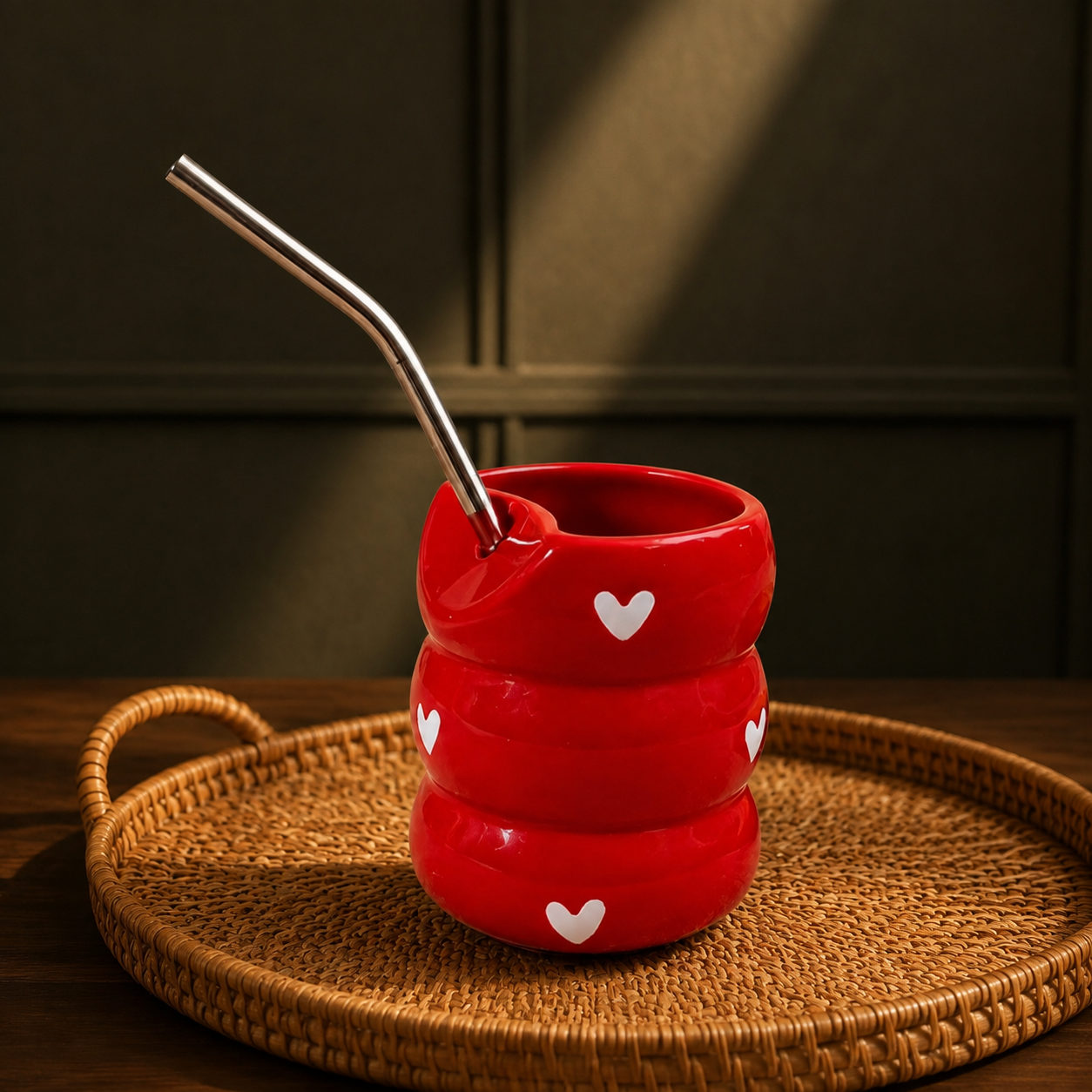 Red Heart Ceramic Tumbler with Stainless Steel Straw - Image 5