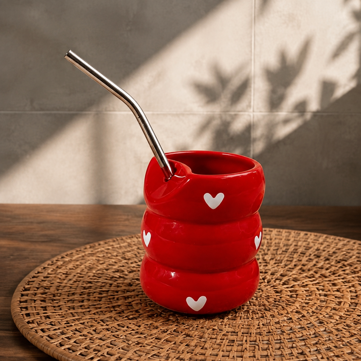 Red Heart Ceramic Tumbler with Stainless Steel Straw - Image 3