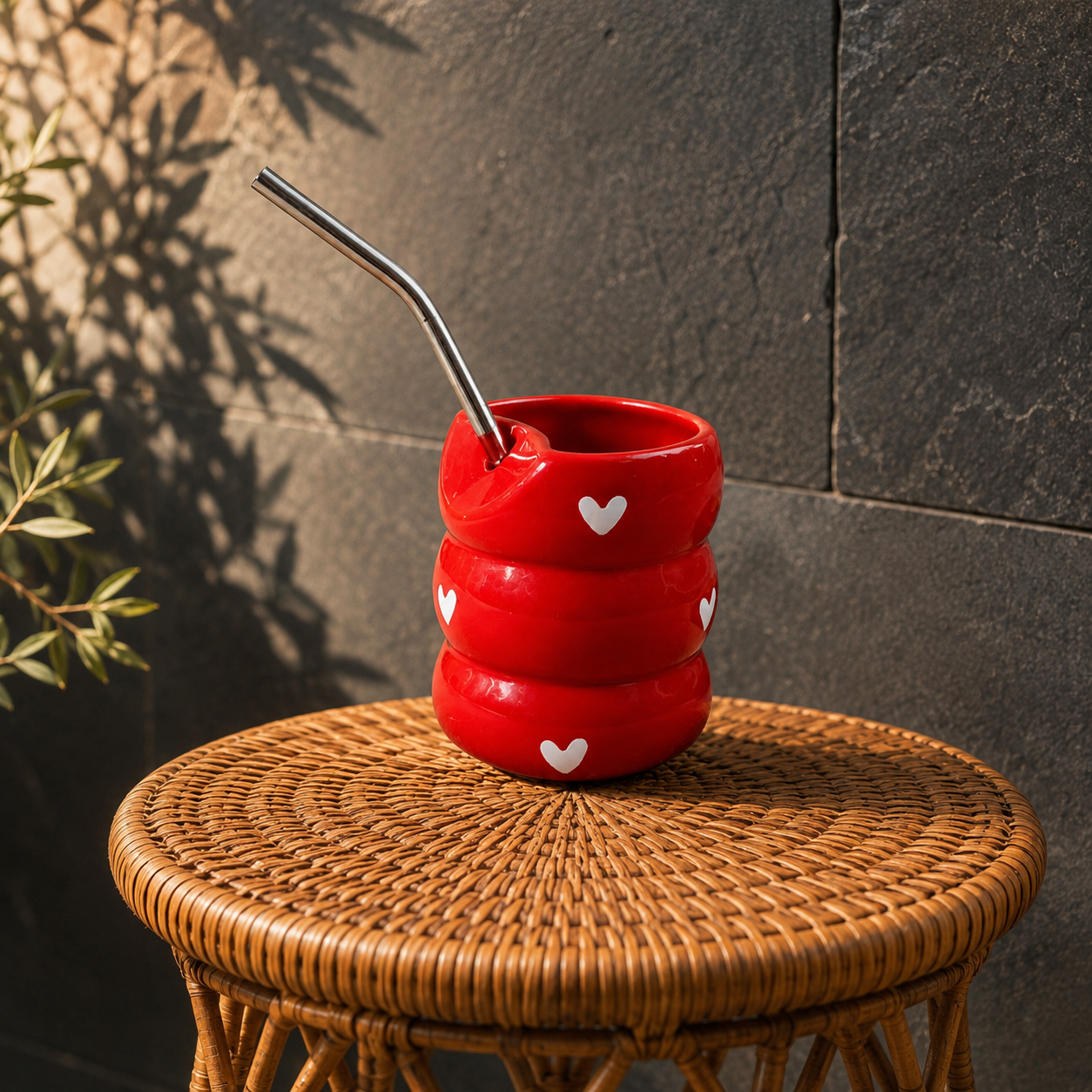Red Heart Ceramic Tumbler with Stainless Steel Straw - Image 4