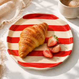 Bold Red Striped Ceramic Plate