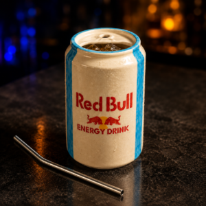 Red Bull Can-Shaped Ceramic Sipper with Straw