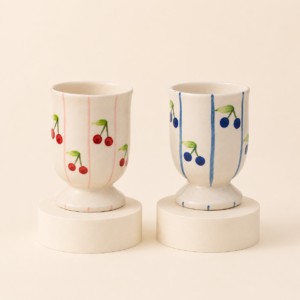 Hand-Painted Cherry Ceramic Glasses – Set of 2