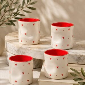Red Heart Ceramic Tumbler – Handleless Coffee & Tea Cup