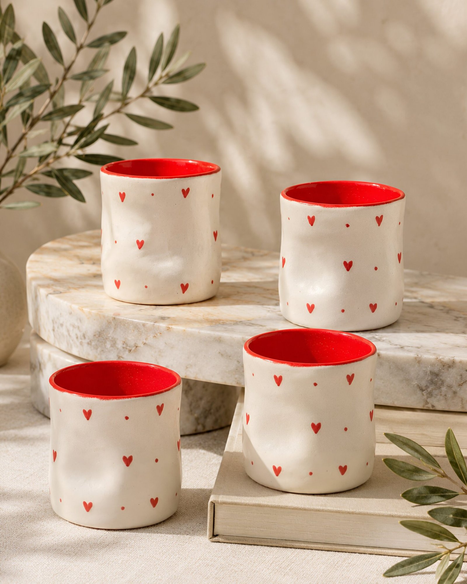 Red Heart Ceramic Tumbler – Handleless Coffee & Tea Cup