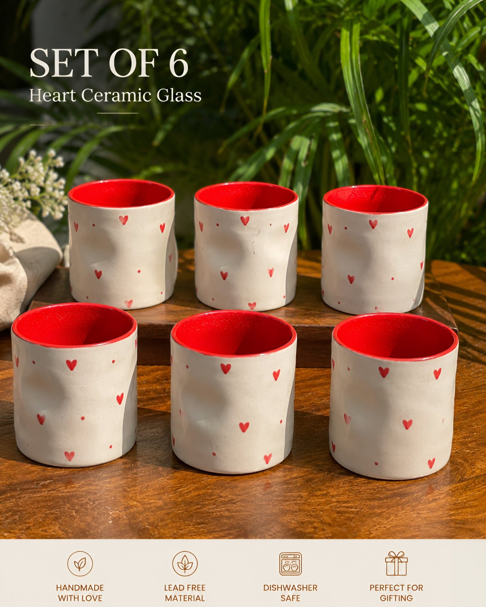 Red Heart Ceramic Tumbler – Handleless Coffee & Tea Cup - Image 4