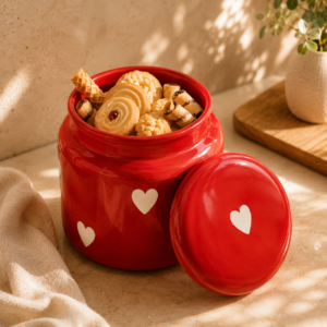 Red Heart Ceramic Storage Jar with Lid