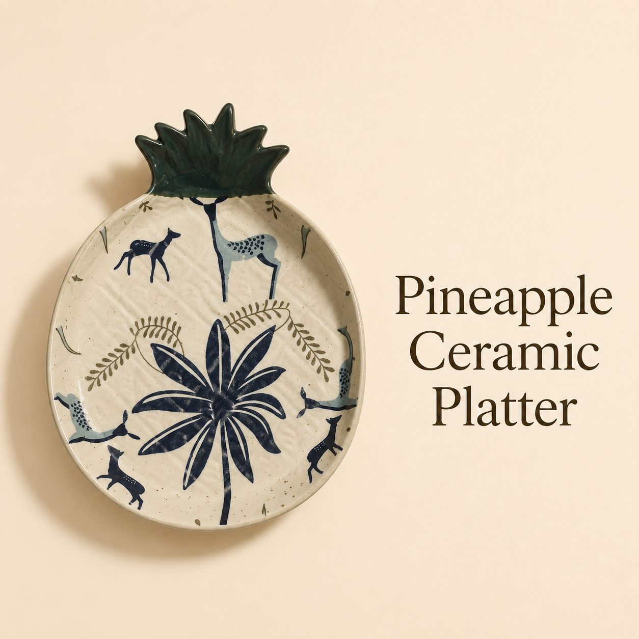 Tropical Pineapple-Shaped Ceramic Serving Platter - Image 5