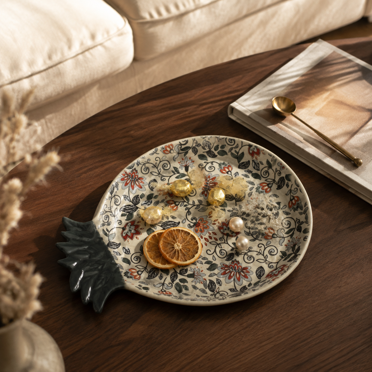 Floral Pineapple-Shaped Ceramic Serving Platter - Image 3