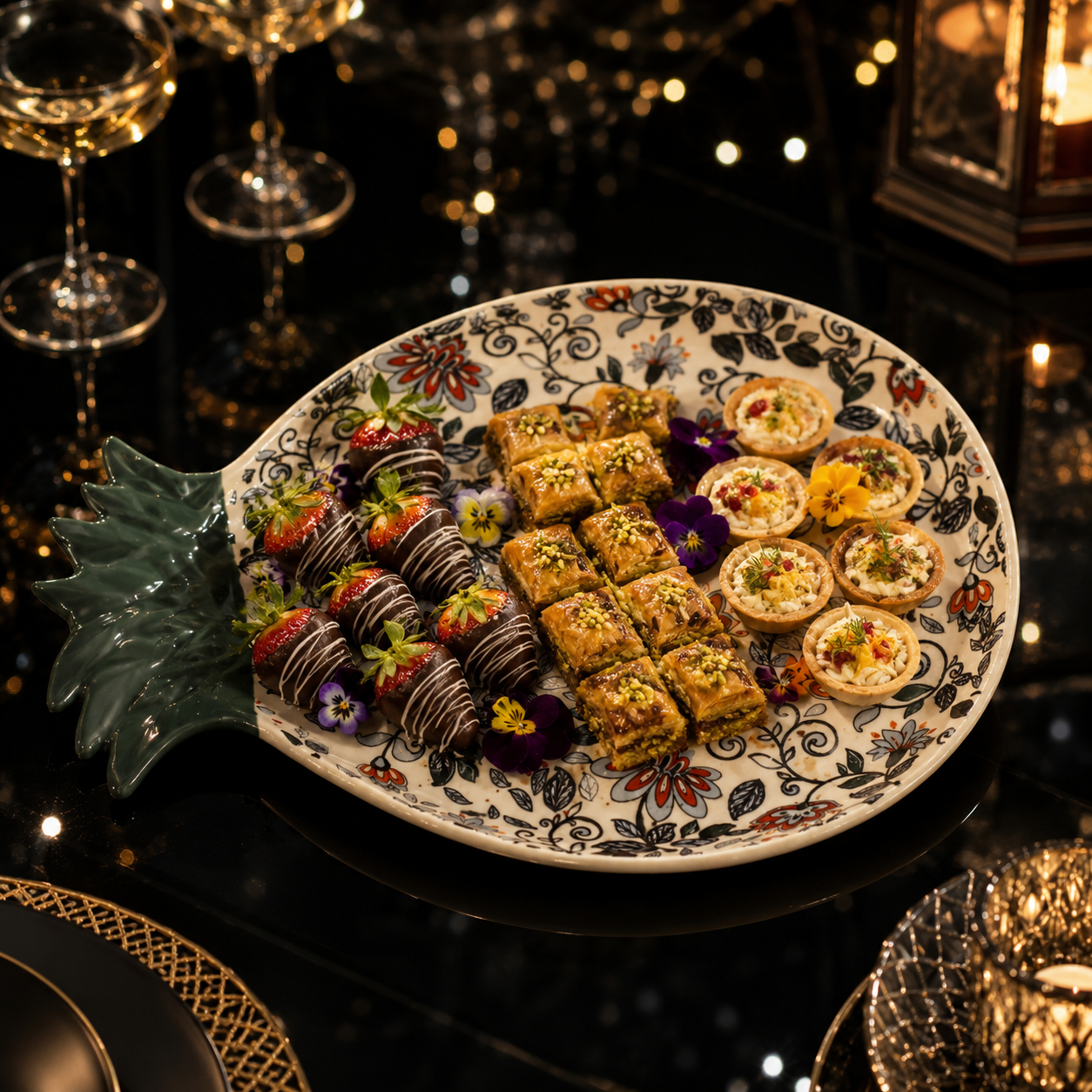 Floral Pineapple-Shaped Ceramic Serving Platter - Image 4