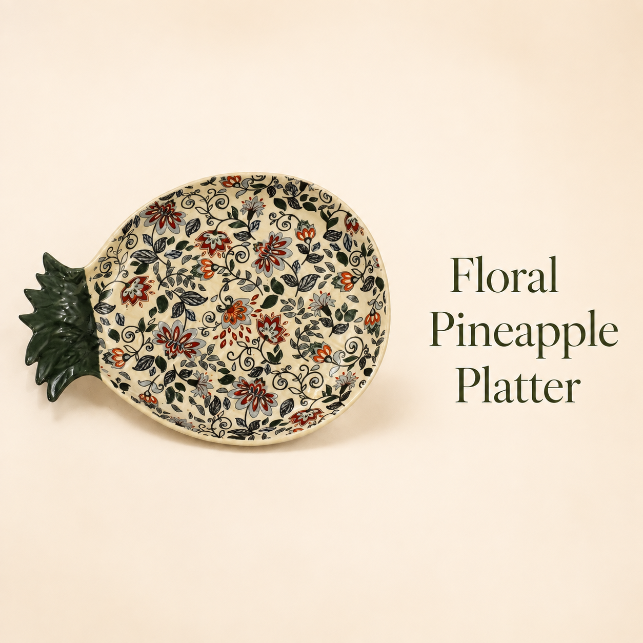 Floral Pineapple-Shaped Ceramic Serving Platter - Image 5