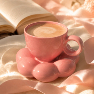 Pink Bubble Ceramic Cup and Saucer Set