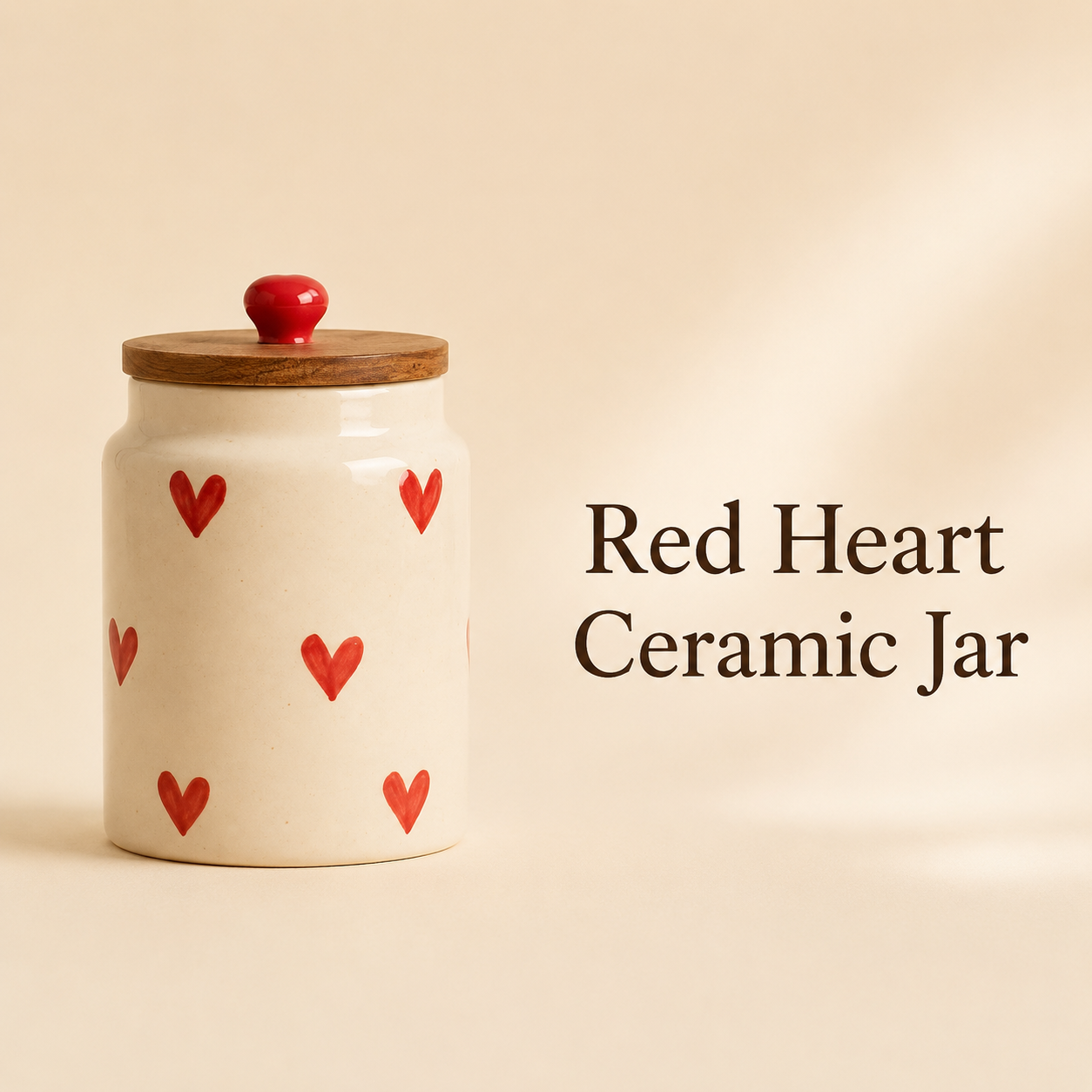 Red Heart Ceramic Storage Jar with Wooden Lid - Image 5