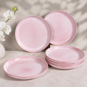 Blush Pink Speckled Ceramic Dinner Plates – Set of 6, 10 Inch
