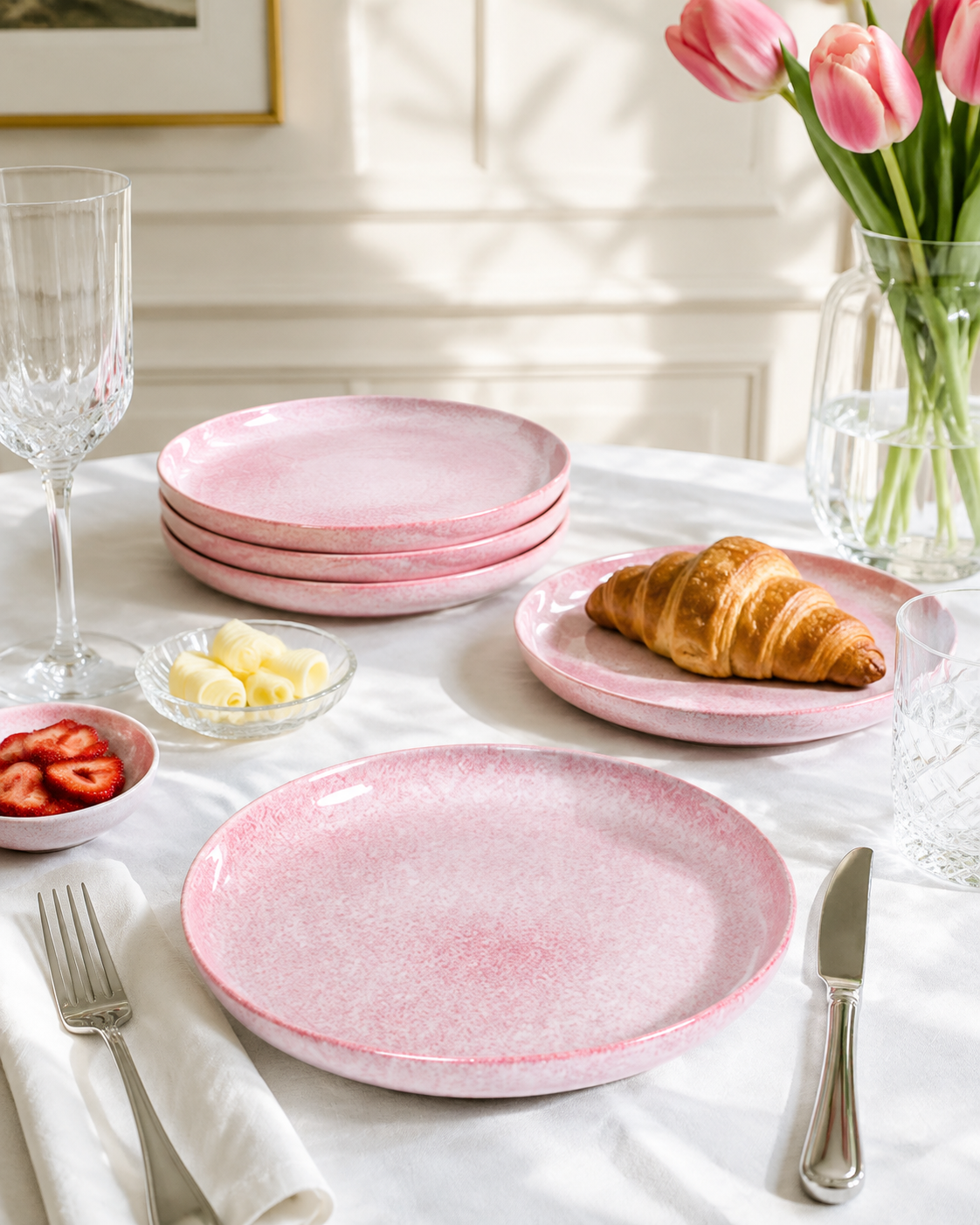 Blush Pink Speckled Ceramic Dinner Plates – Set of 6, 10 Inch - Image 3