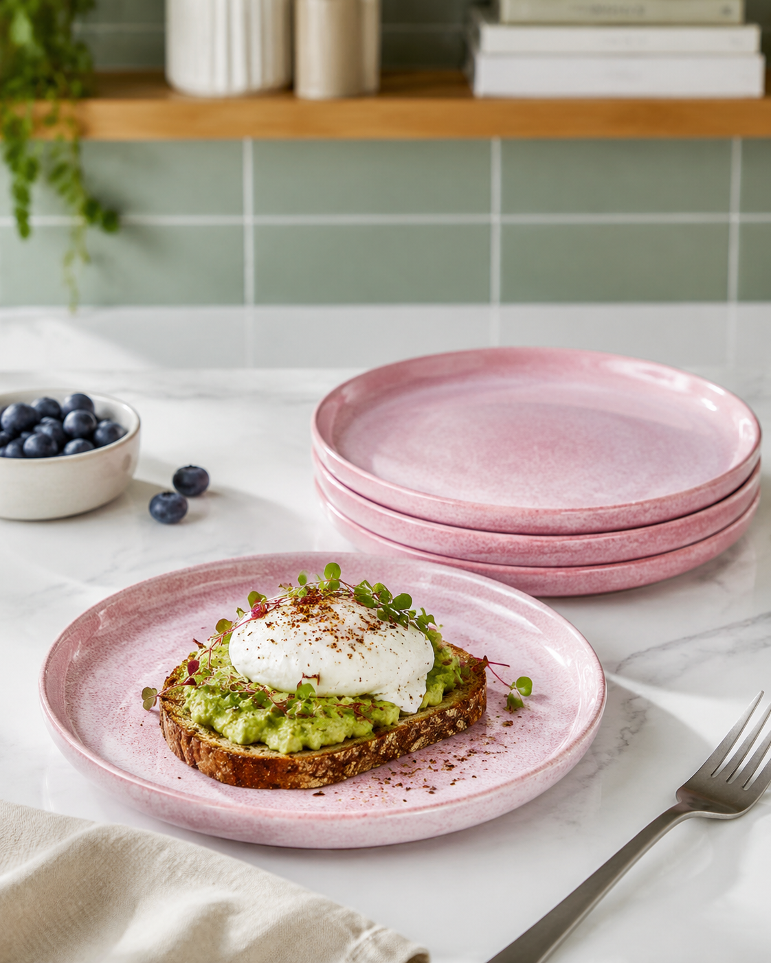 Blush Pink Speckled Ceramic Dinner Plates – Set of 6, 10 Inch - Image 2