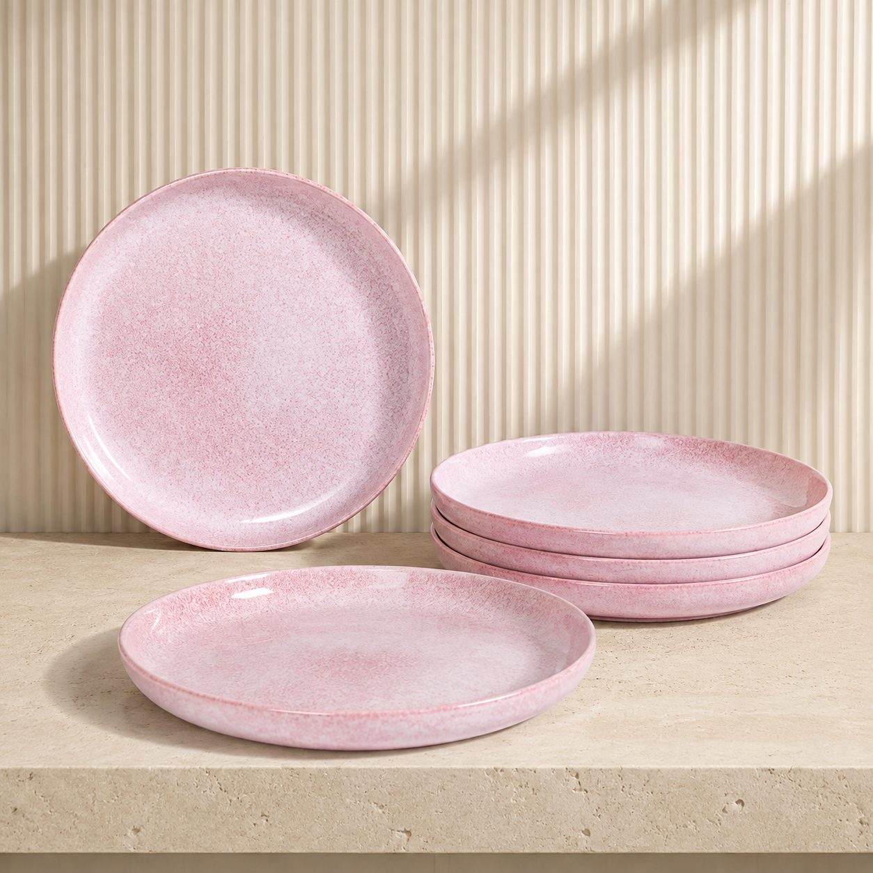 Blush Pink Speckled Ceramic Dinner Plates – Set of 6, 10 Inch - Image 4