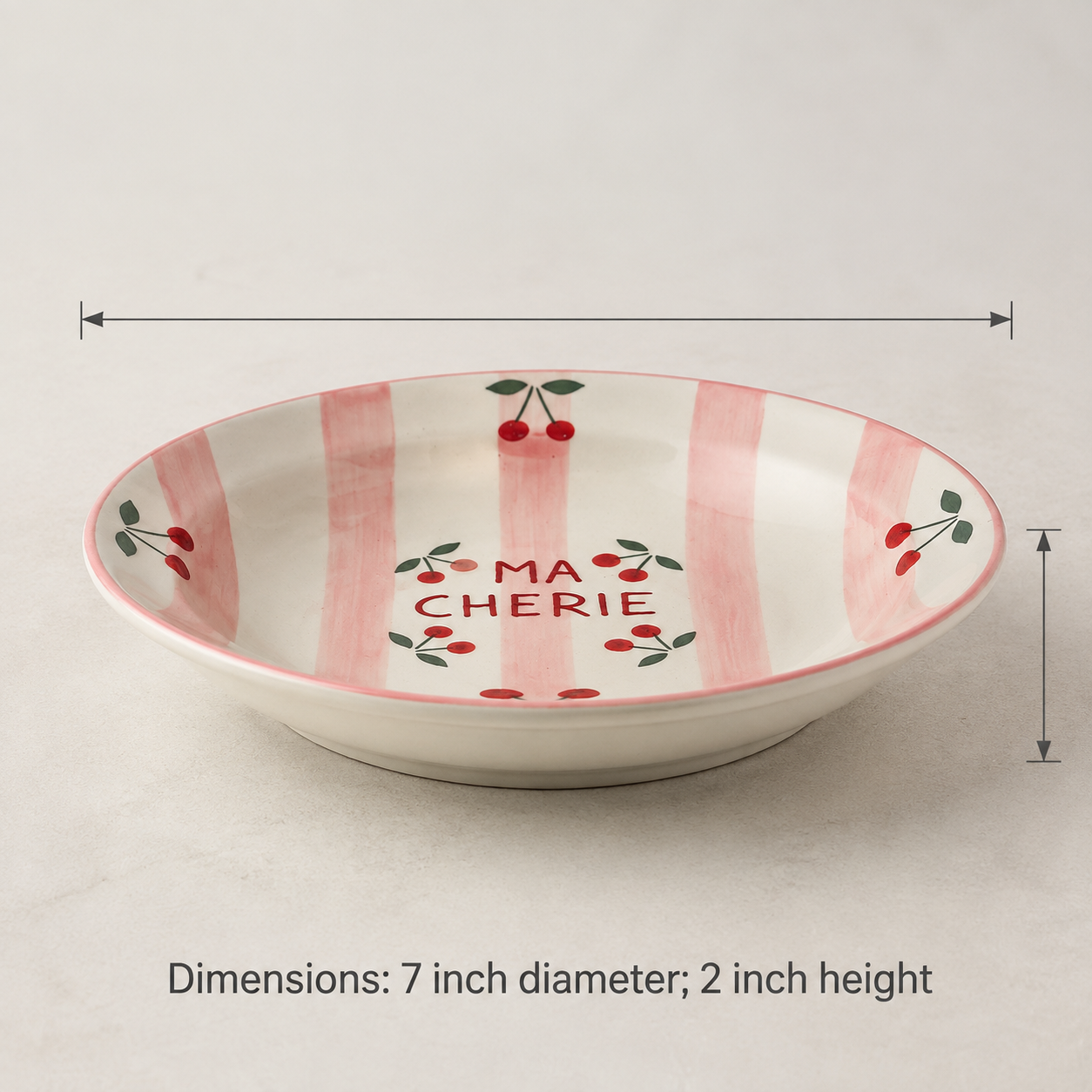 Ma Chérie Cherry Print Ceramic Pasta Plate – Pink Striped - Image 5