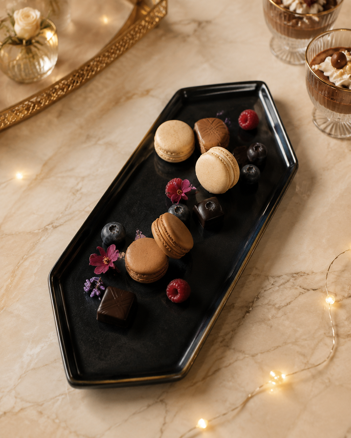 Midnight Blue Hexagonal Ceramic Serving Platter – Modern Snack Tray - Image 4
