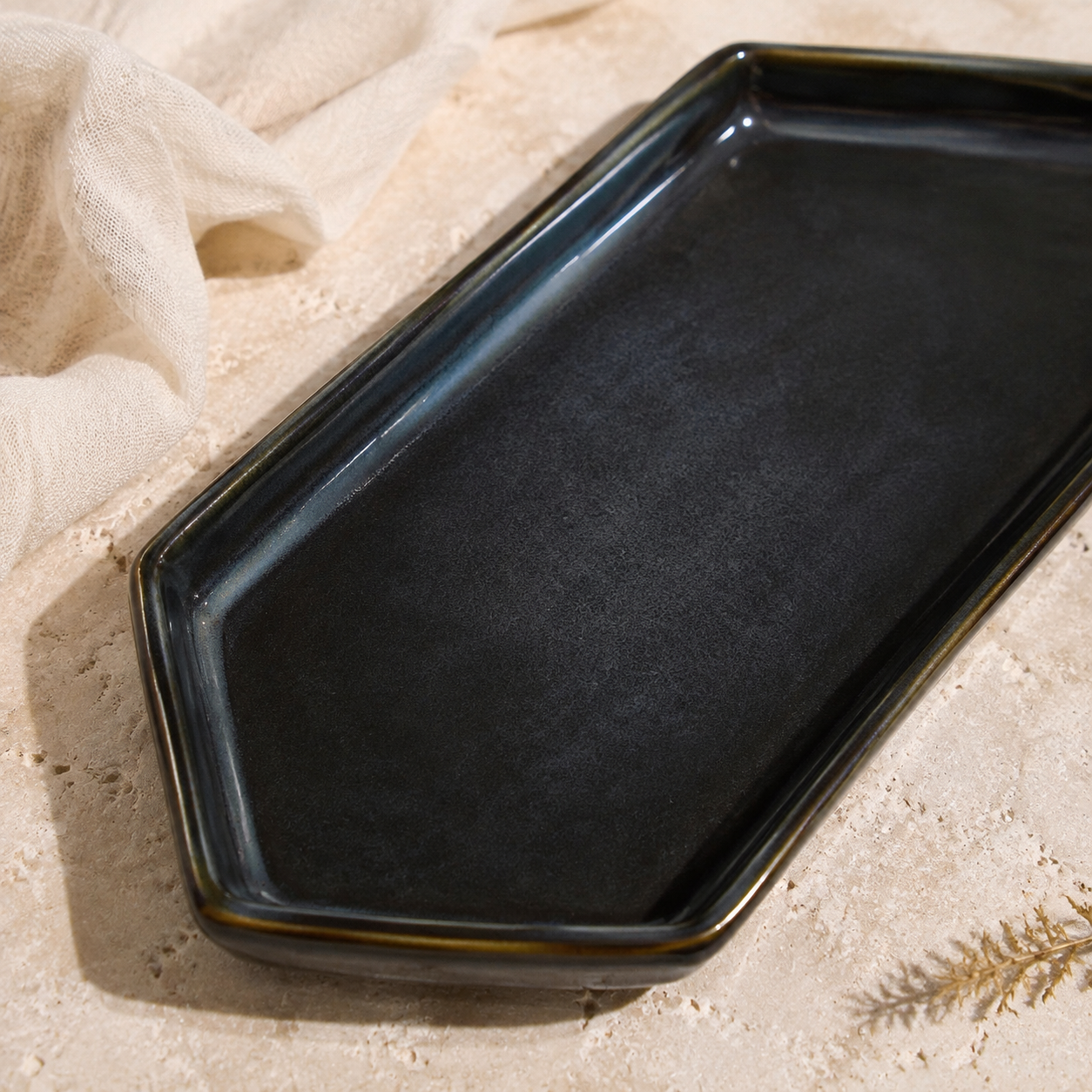 Midnight Blue Hexagonal Ceramic Serving Platter – Modern Snack Tray - Image 5