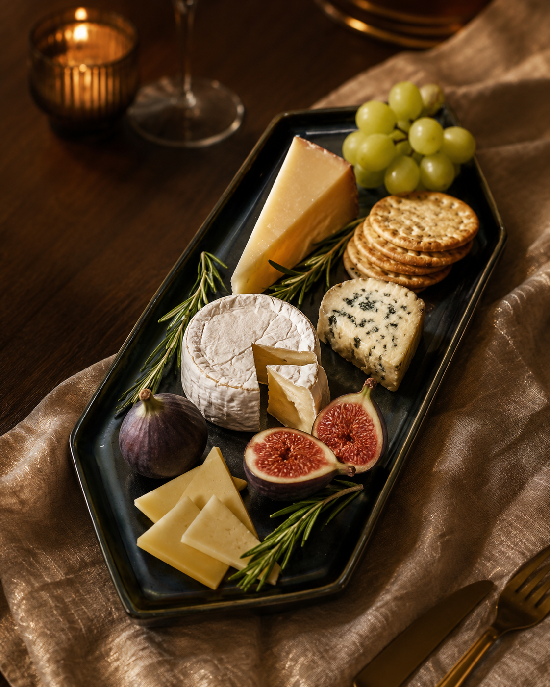 Midnight Blue Hexagonal Ceramic Serving Platter – Modern Snack Tray - Image 2