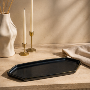 Midnight Blue Hexagonal Ceramic Serving Platter – Modern Snack Tray