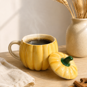 Yellow Pumpkin Ceramic Mug with Lid