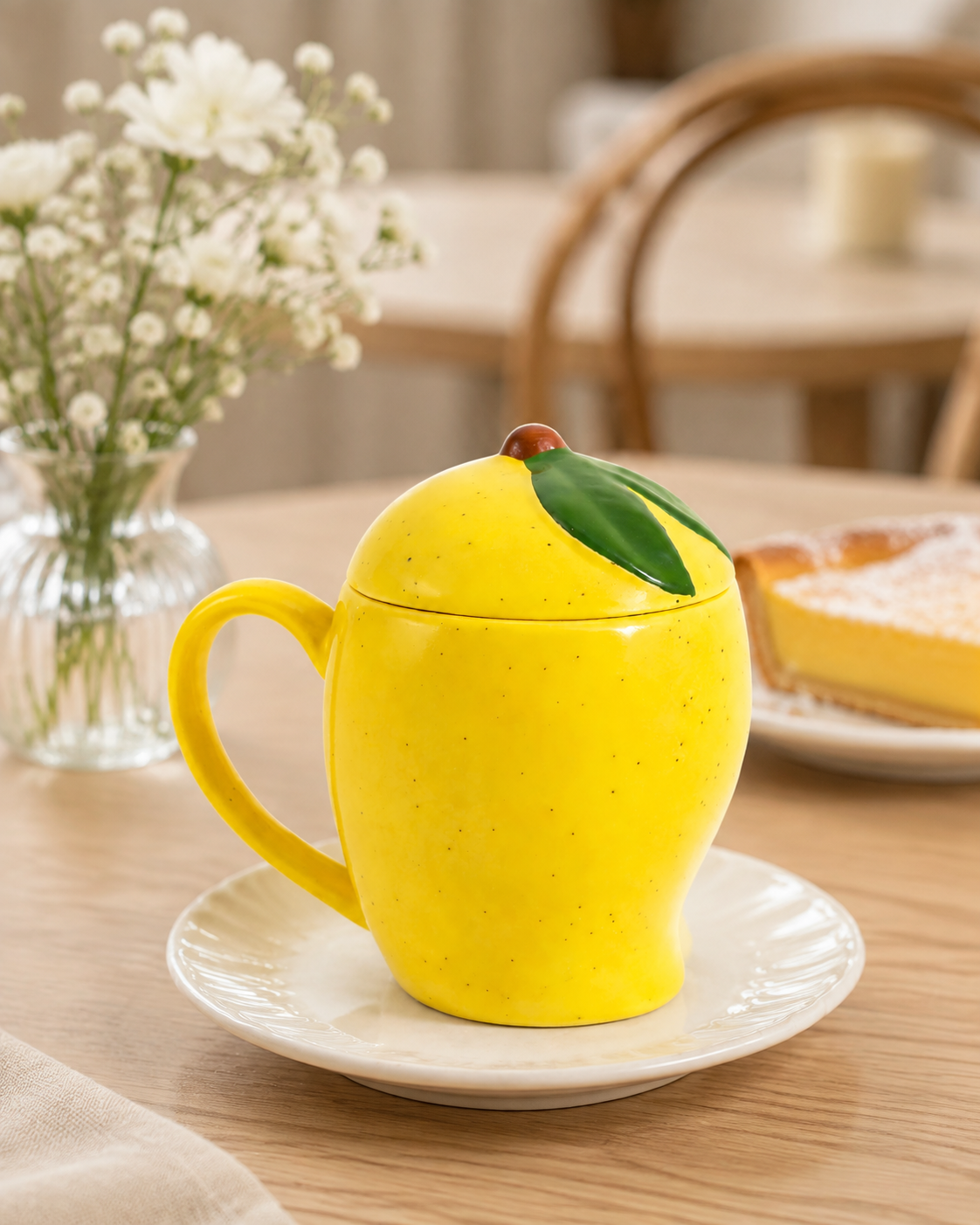 Mango Shaped Ceramic Mug with Lid – Yellow Fruit Mug - Image 5