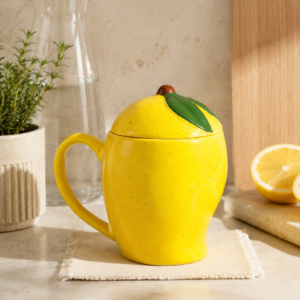 Mango Shaped Ceramic Mug with Lid – Yellow Fruit Mug