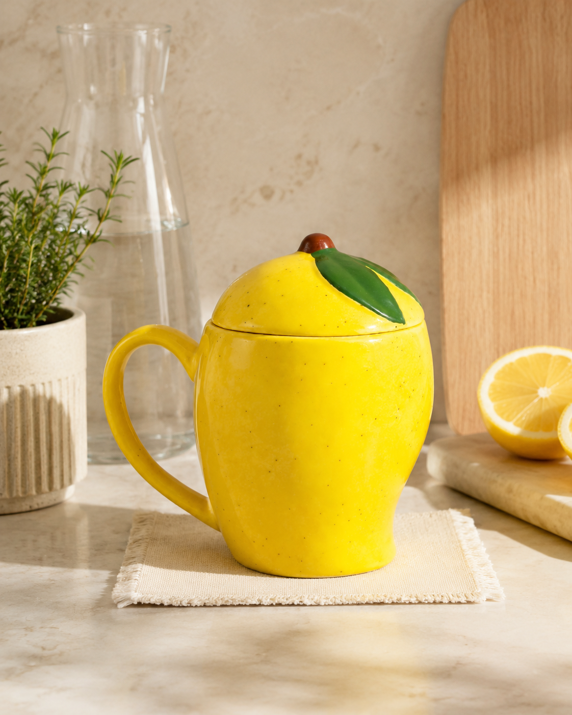Mango Shaped Ceramic Mug with Lid – Yellow Fruit Mug