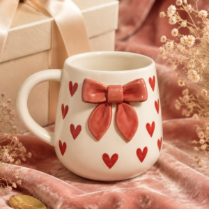 Red Heart Bow Ceramic Mug – Cute 3D Bow Coffee Mug