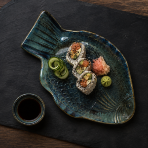 Blue Fish Shaped Ceramic Serving Plate – Textured Snack Platter
