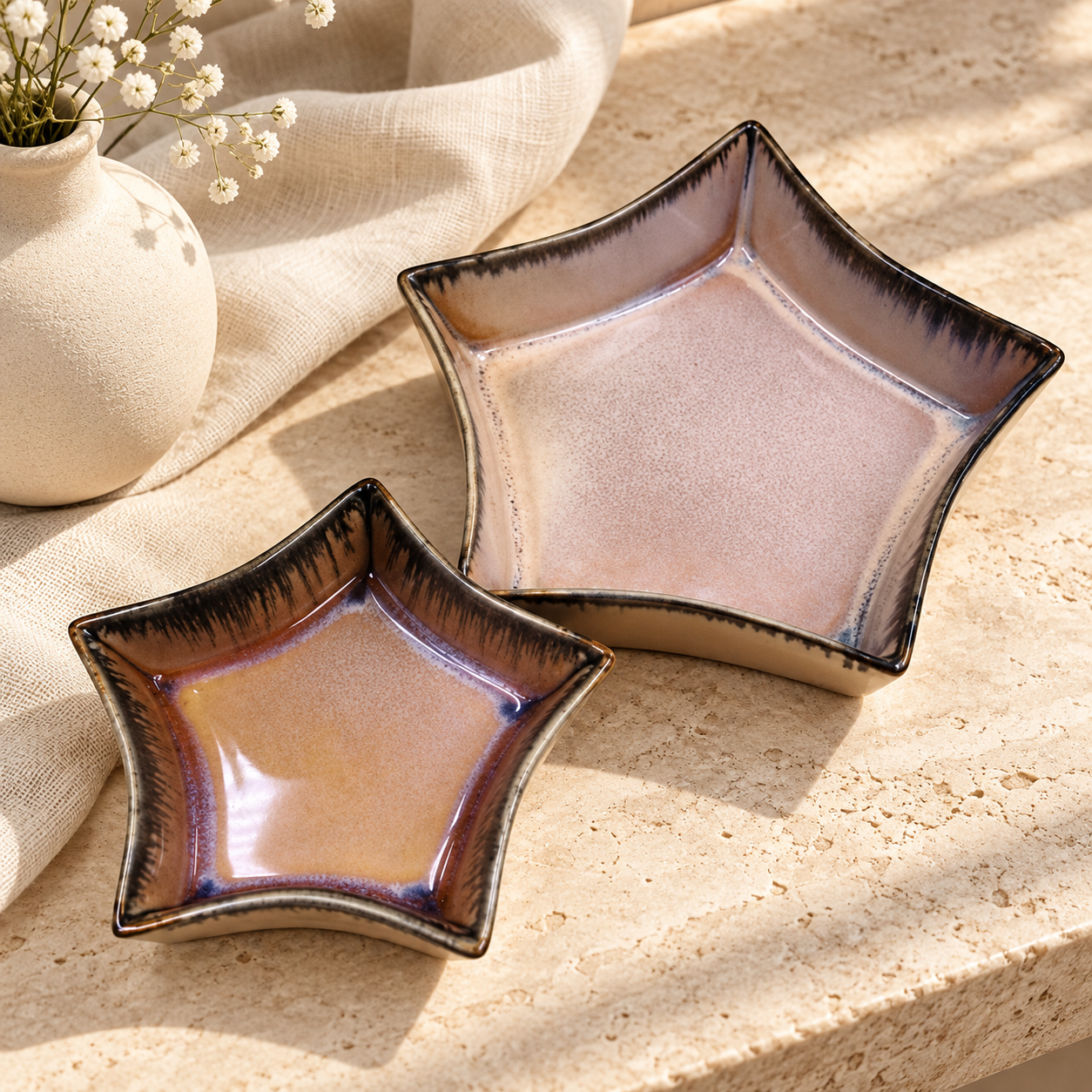 Star Shaped Ceramic Serving Platters – Reactive Glaze Snack & Dessert Platter - Image 4