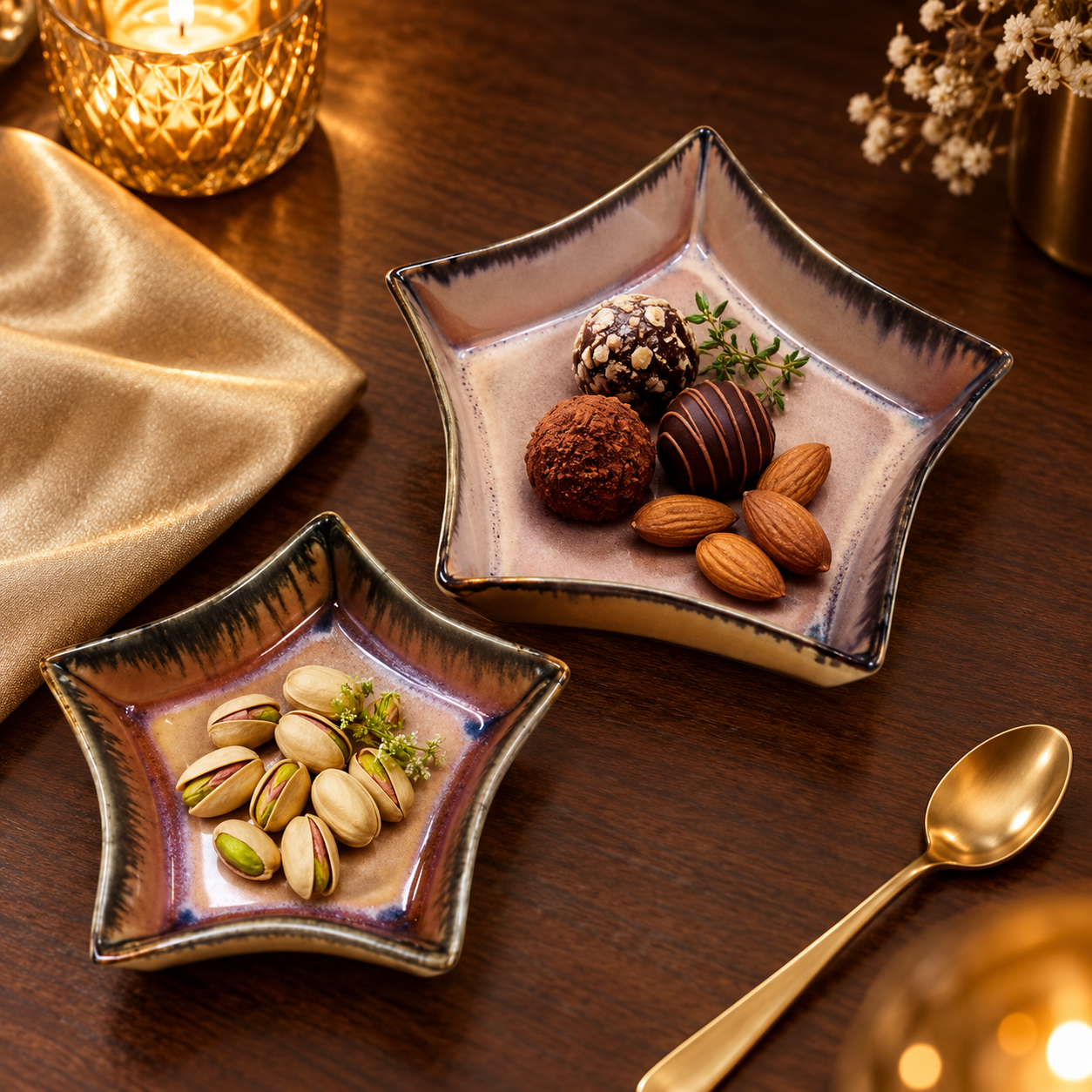 Star Shaped Ceramic Serving Platters – Reactive Glaze Snack & Dessert Platter - Image 3