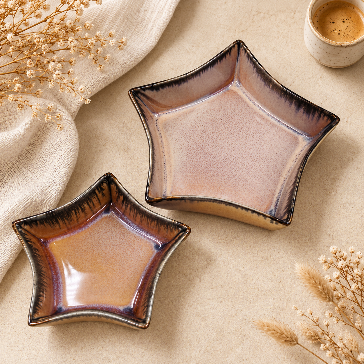 Star Shaped Ceramic Serving Platters – Reactive Glaze Snack & Dessert Platter - Image 2