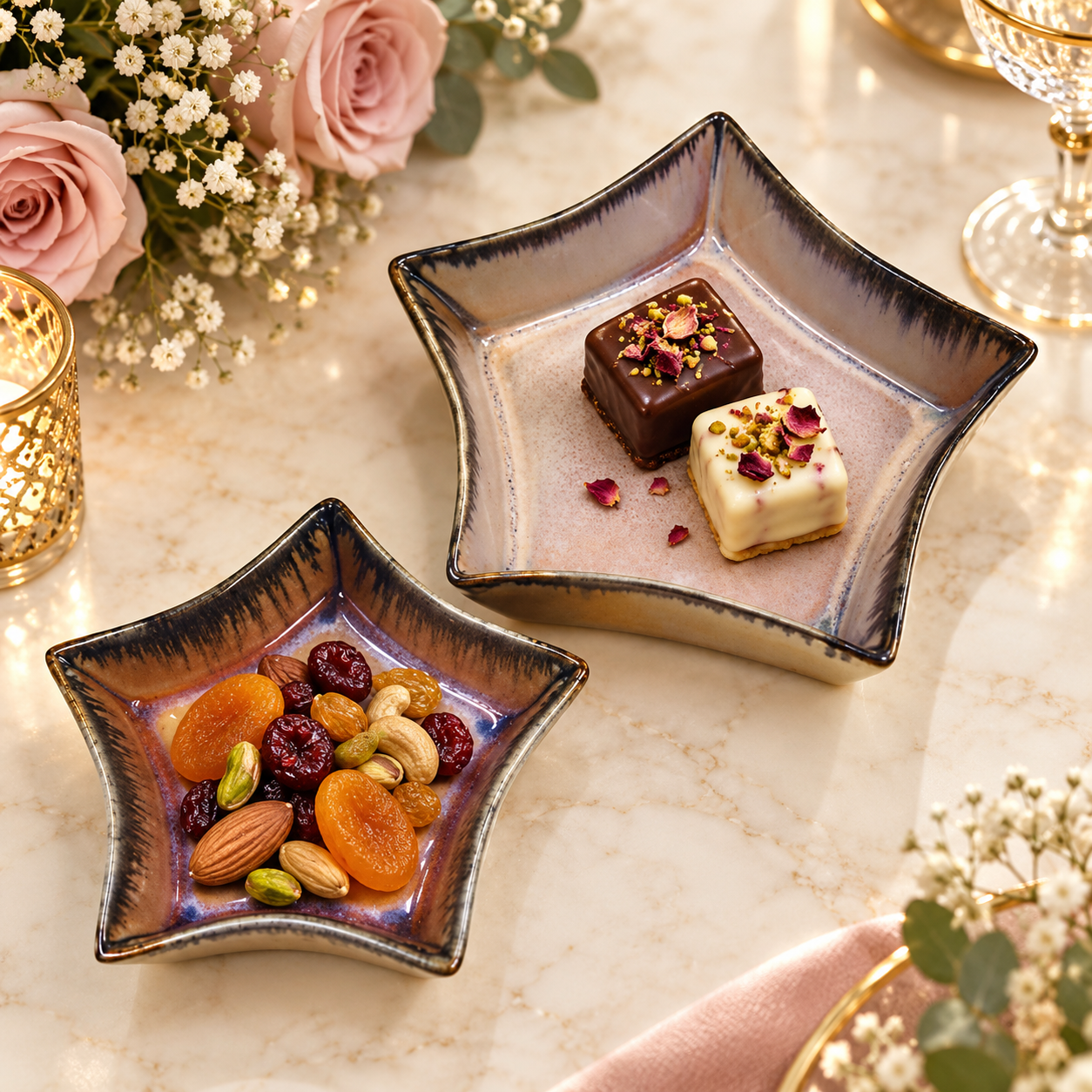 Star Shaped Ceramic Serving Platters – Reactive Glaze Snack & Dessert Platter