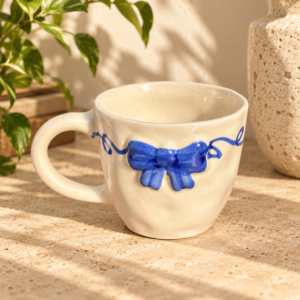 Blue Bow Ceramic Mug – Ribbon Coffee Cup