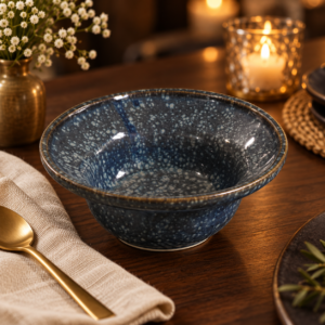 Midnight Blue Speckled Ceramic Deep Bowl | Handmade Look Tableware
