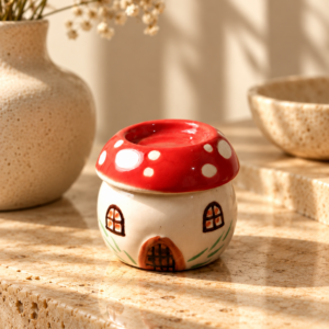 Enchanted Mushroom House Ceramic Tealight Holder