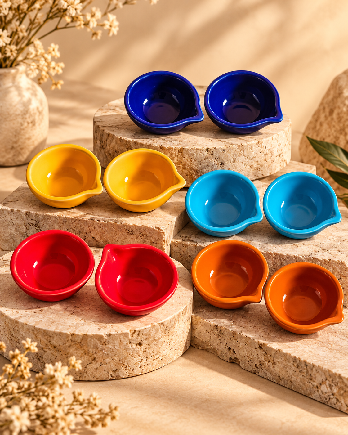 Vibrant Teardrop Ceramic Diya