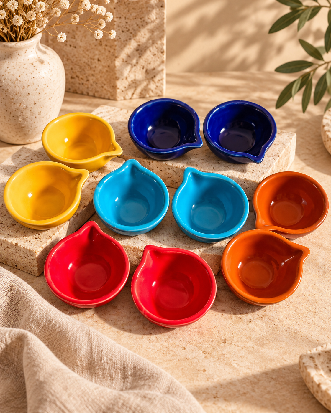 Vibrant Teardrop Ceramic Diya - Image 2