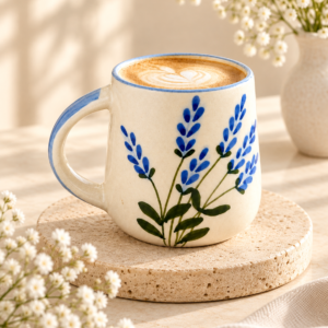 Blue Lavender Hand-Painted Ceramic Coffee Mug – Premium Floral Mug