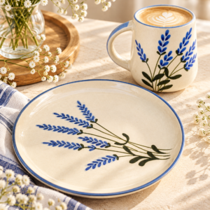 Lavender Bloom Ceramic Mug & Plate Set – 2 Piece